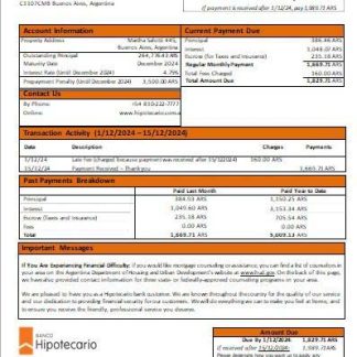 Argentina Banco Hipotecario bank mortgage statement scr download template file