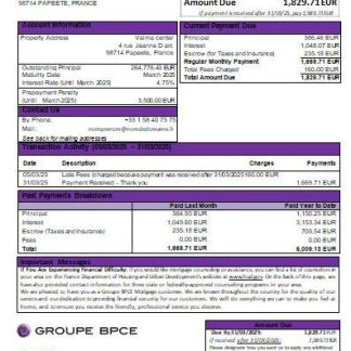 France Groupe BPCE bank mortgage statement scr download template file