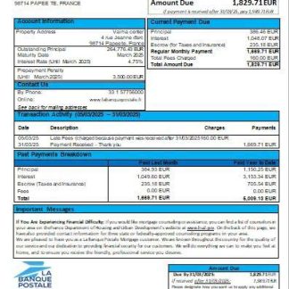 France La Banque Postale bank mortgage statement scr download template file
