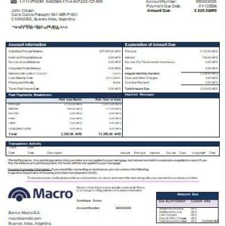 Argentina Banco Macro S.A. bank mortgage statement scr download template file