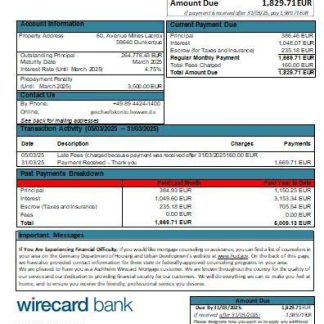 Germany Aschheim Wirecard bank mortgage statement scr download template file