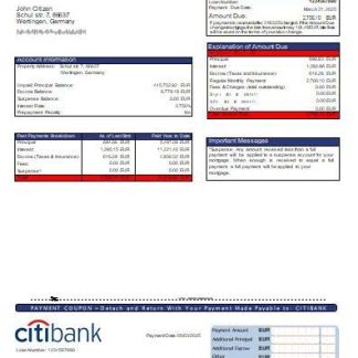 Germany Citibank bank mortgage statement scr download template file