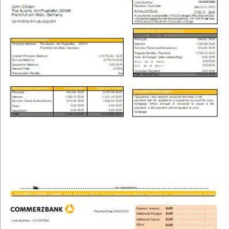 Germany Commerzbank bank mortgage statement scr download template file