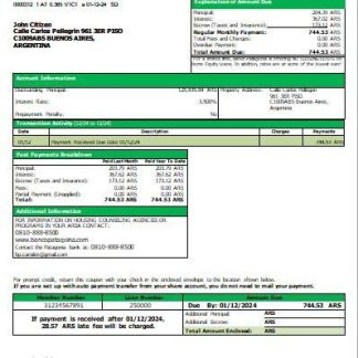 Argentina Banco Patagonia bank mortgage statement scr download template file