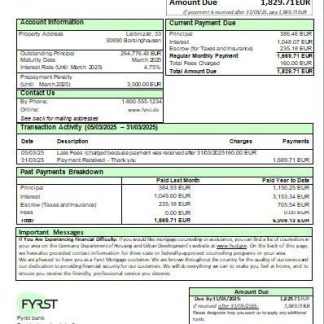 Germany Fyrst bank mortgage statement scr download template file