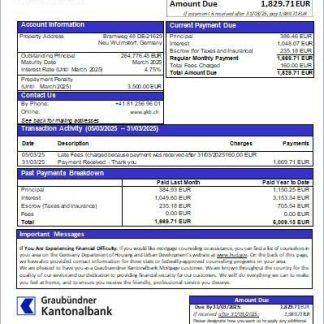 Germany Graubuendner Kantonalbank bank mortgage statement scr download template file