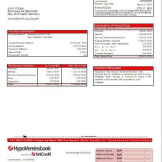 Germany HypoVereinsbank bank mortgage statement scr download template file