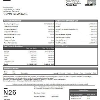 Germany N26 bank mortgage statement scr download template file