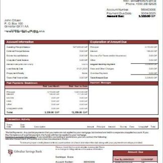 Gibraltar Savings Bank mortgage statement scr download template file
