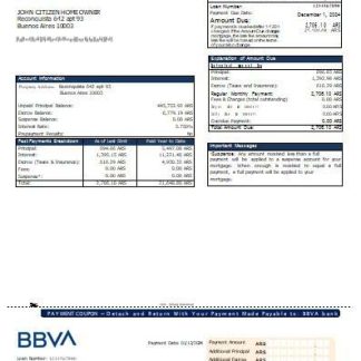 Argentina BBVA bank mortgage statement scr download template file