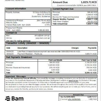 Guatemala Agromercantil bank mortgage statement scr download template file