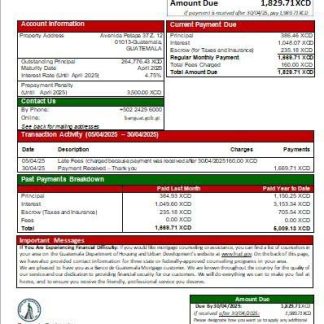 Guatemala Banco de Guatemala bank mortgage statement scr download template file