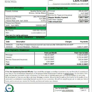 Guinea Bissau Banco da Uniao bank mortgage statement scr download template file