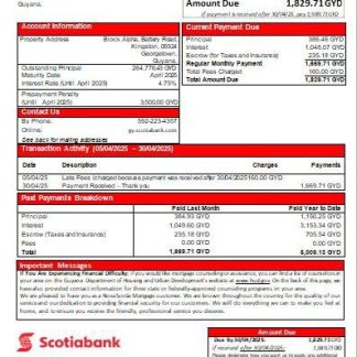 Guyana Bank of Nova Scotia bank mortgage statement scr download template file