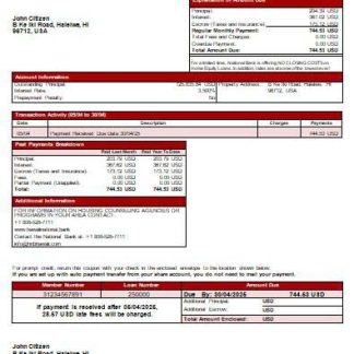 Hawaii Hawaii National Bank bank mortgage statement scr download template file