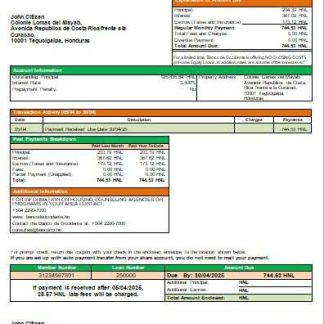 Honduras Banco de Occidente Bank mortgage statement scr download template file