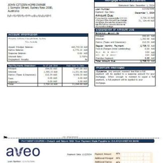 Australia Aveo bank mortgage statement scr download template file