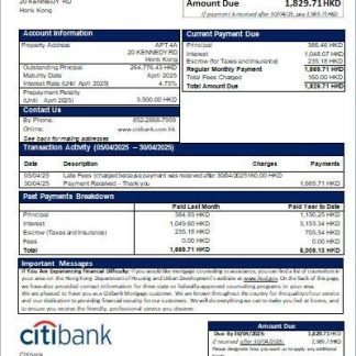 Hong Kong Citibank bank mortgage statement scr download template file