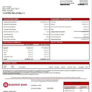 Hungary Budapest Bank – Szolnoki Fiók bank mortgage statement scr download template file