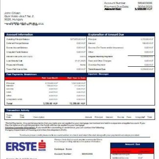 Hungary Erste bank mortgage statement scr download template file