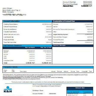Hungary K&H Bank bank mortgage statement scr download template file