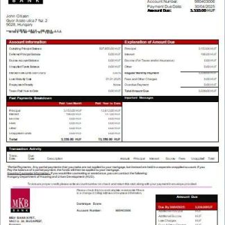 Hungary MKB Bank bank mortgage statement scr download template file