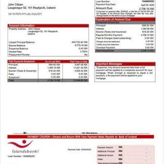 Iceland Bank of Iceland (Íslandsbanki) mortgage statement Word and PDF template download template file