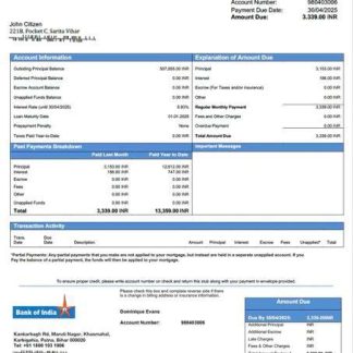 India Bank of India mortgage statement Word and PDF template download template file
