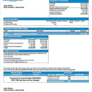 India Bank of Maharashtra mortgage statement Word and PDF template download template file