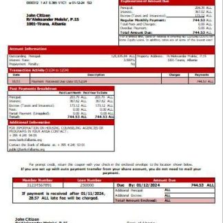 Albania Bank of Albania mortgage statement scr download template file