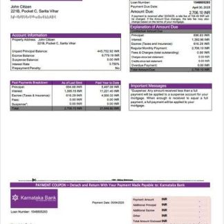 India Karnataka Bank mortgage statement Word and PDF template download template file