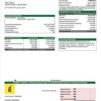 India Punjab & Sind Bank mortgage statement Word and PDF template download template file