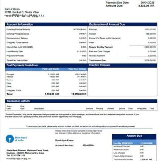 India State Bank of India mortgage statement Word and PDF template download template file
