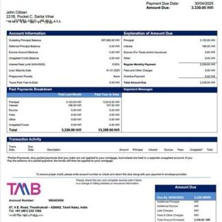 India Tamilnad Mercantile Bank mortgage statement Word and PDF template download template file