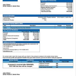 Indian Overseas Bank mortgage statement Word and PDF template download template file