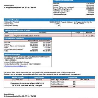 Indonesia Bank ANZ Indonesia mortgage statement Word and PDF template download template file