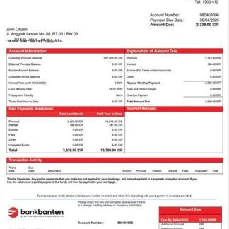 Indonesia Bank Banten mortgage statement Word and PDF template download template file