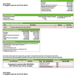 Indonesia Bank Bengkulu mortgage statement Word and PDF template download template file