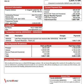 Indonesia Bank DKI mortgage statement Word and PDF template download template file