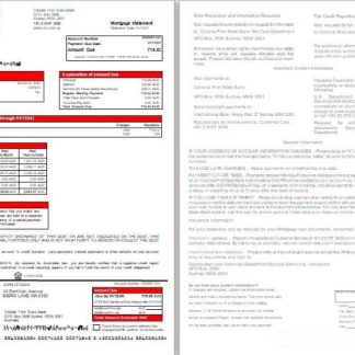 Australia Colonial First State Bank mortgage statement, 2 pages, 1 2 scr download template file