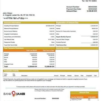 Indonesia Bank Jambi mortgage statement Word and PDF template download template file