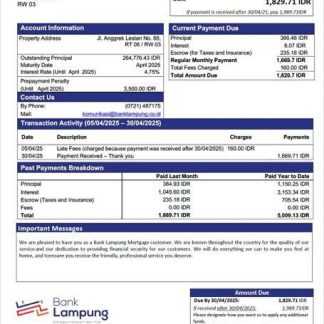 Indonesia Bank Lampung mortgage statement Word and PDF template download template file