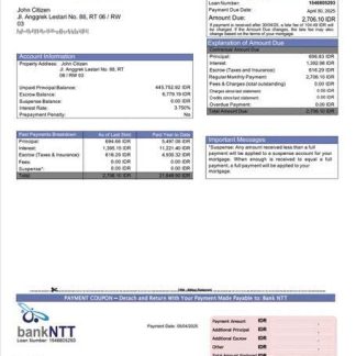 Indonesia Bank NTT mortgage statement Word and PDF template download template file