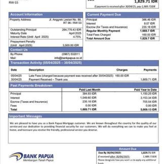 Indonesia Bank Papua mortgage statement Word and PDF template download template file