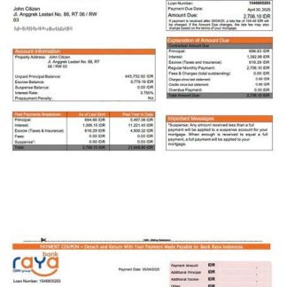 Indonesia Bank Raya Indonesia mortgage statement Word and PDF template download template file