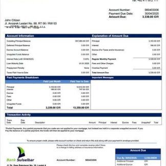 Indonesia Bank Sulselbar mortgage statement Word and PDF template download template file