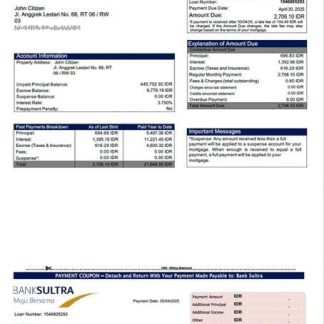 Indonesia Bank Sultra mortgage statement Word and PDF template download template file