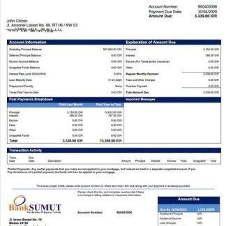 Indonesia Bank Sumut mortgage statement Word and PDF template download template file
