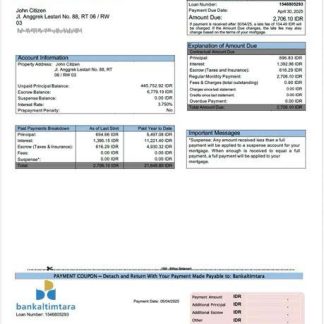 Indonesia Bankaltimtara mortgage statement Word and PDF template download template file