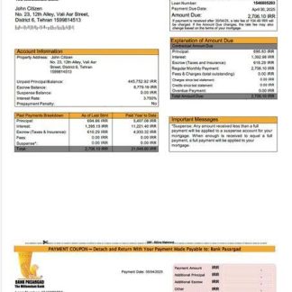 Iran Bank Pasargad mortgage statement Word and PDF template download template file